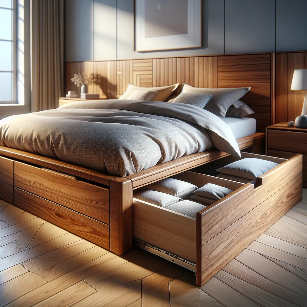 Praktyczne piękno sypialni – drewniane łóżko 160×200 z funkcjonalnym pojemnikiem